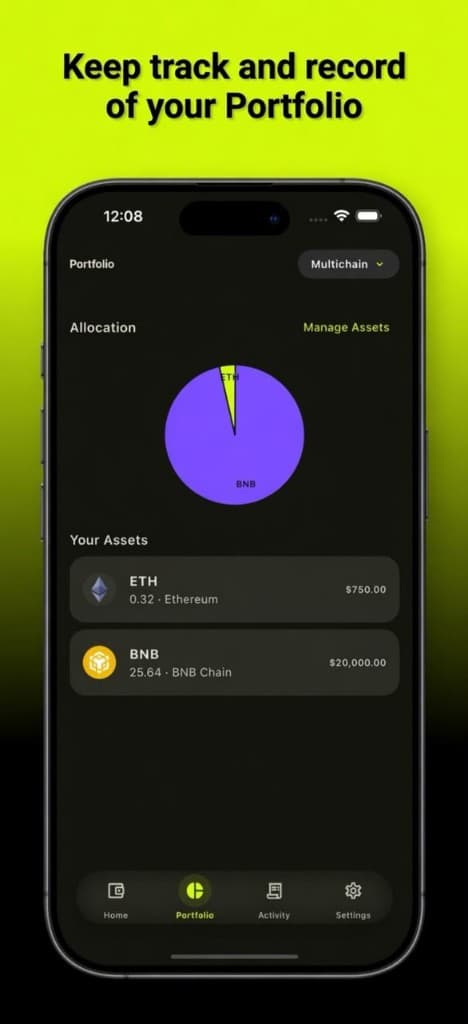 SafeVano Wallet portfolio screen showing multichain asset allocation and balances
